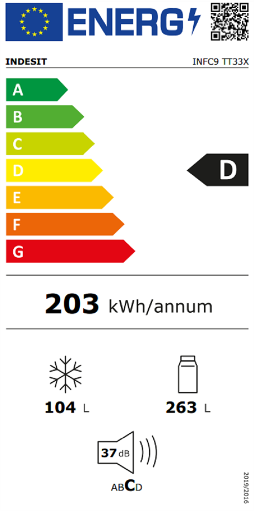 Indesit INFC9 TT33X inox, alulfagyasztós, Hűtő:264L, Fagyasztó:104L, No frost hűtőszekrény