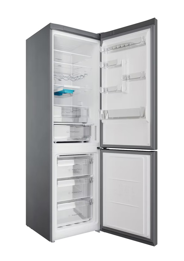 Indesit INFC9 TT33X inox, alulfagyasztós, Hűtő:264L, Fagyasztó:104L, No frost hűtőszekrény