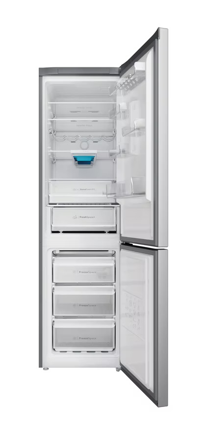 Indesit INFC9 TT33X inox, alulfagyasztós, Hűtő:264L, Fagyasztó:104L, No frost hűtőszekrény