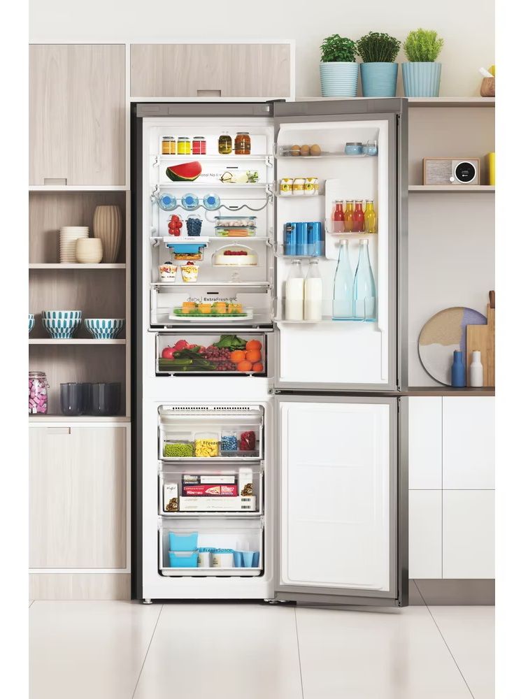 Indesit INFC9 TT33X inox, alulfagyasztós, Hűtő:264L, Fagyasztó:104L, No frost hűtőszekrény