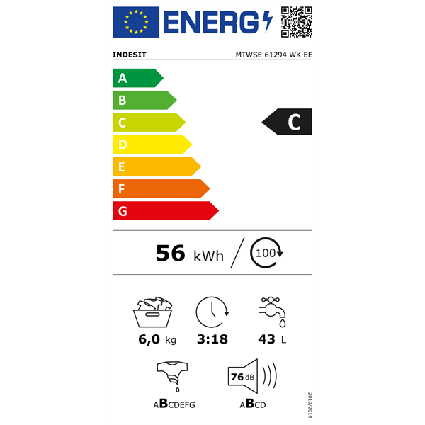 Indesit MTWSE 61294 WK EE keskeny elöltőltős mosógép