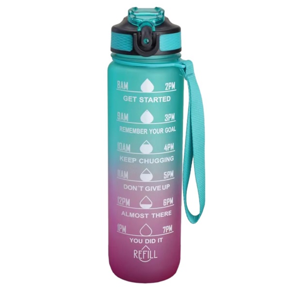 Iris KT-008-RB 1000ml-es színátmenetes motivációs kulacs idézetekkel és időskálával (Újracsomagolt)