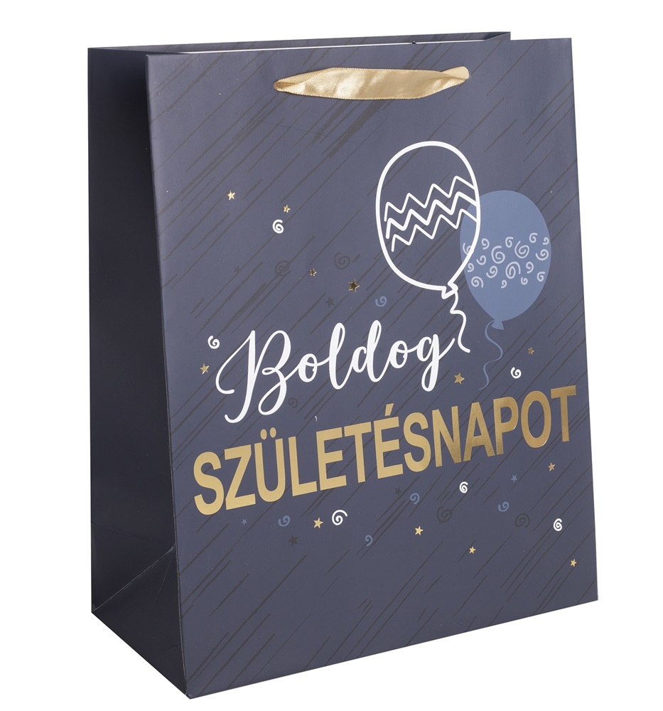 Iris boldog születésnapot sötét kék/arany papírtasak matt 26*32 cm