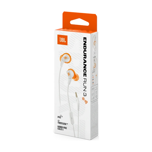JBL Endurance Run 3 vezetékes mikrofonos fehér sport fülhallgató