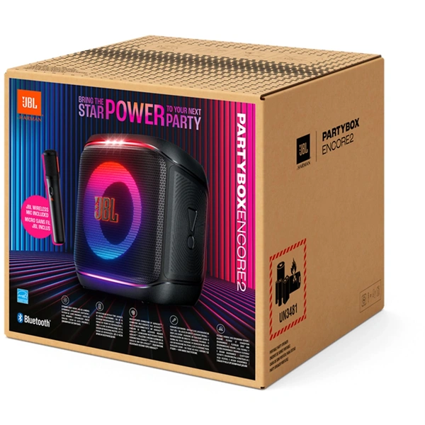 JBL Partybox Encore 2 fekete Bluetooth hangszóró vezeték nélküli mikrofonnal
