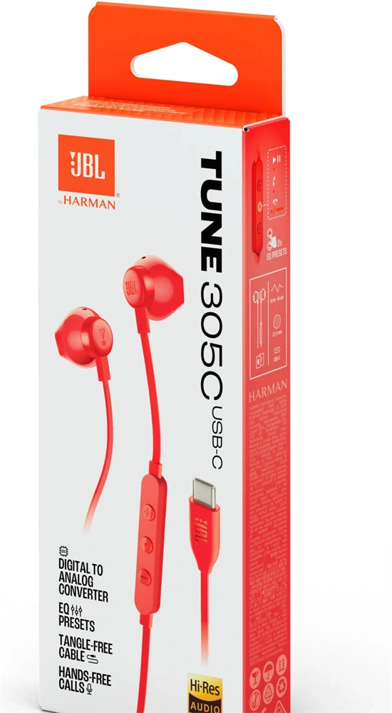 JBL T 305 C RED vezetékes USB C mikrofonos piros fülhallgató