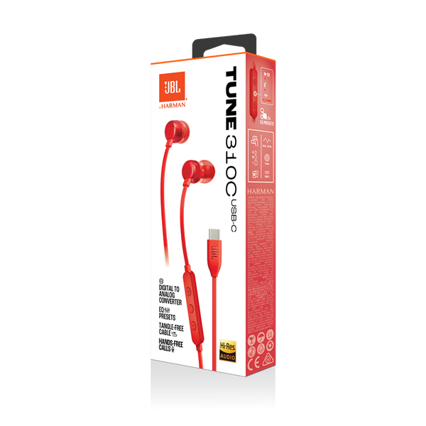 JBL T 310 C RED vezetékes USB C mikrofonos piros fülhallgató