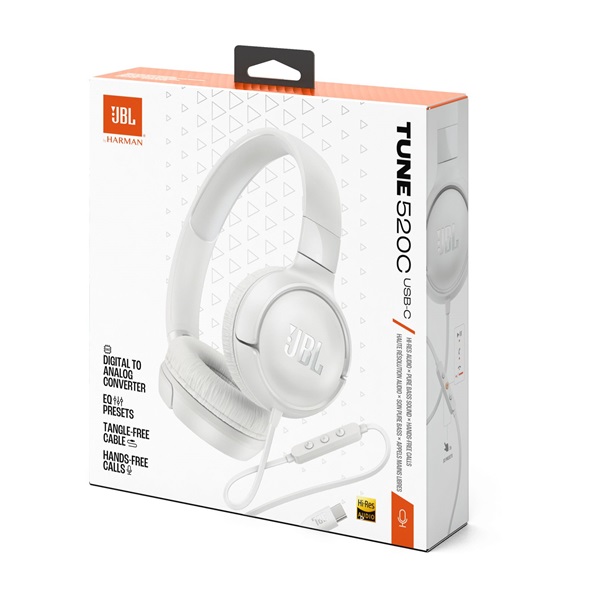 JBL Tune520C  USB-C vezetékes mikrofonos fehér fejhallgató