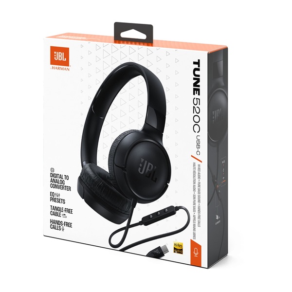 JBL Tune520C USB-C vezetékes mikrofonos fekete fejhallgató