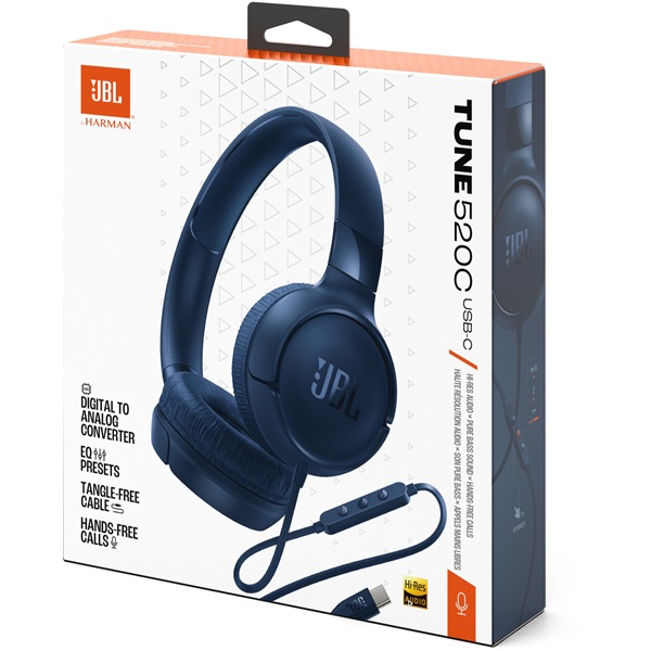 JBL Tune520C USB-C vezetékes mikrofonos kék fejhallgató