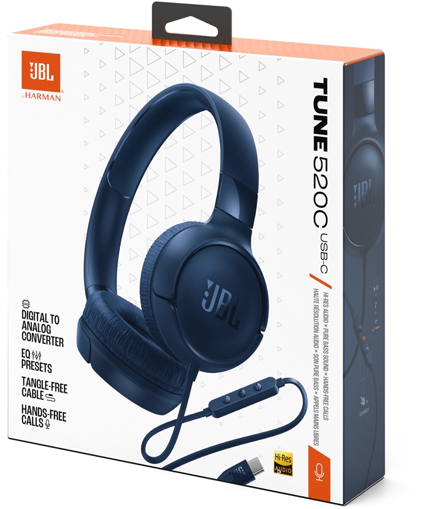 JBL Tune520C USB-C vezetékes mikrofonos kék fejhallgató