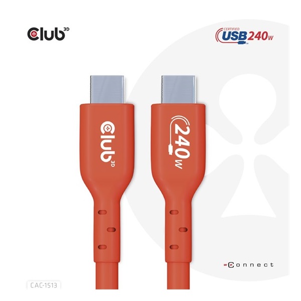 Club3D CAC-1513 3m USB2 Type-C 480Mb PD 240W adat- és töltőkábel