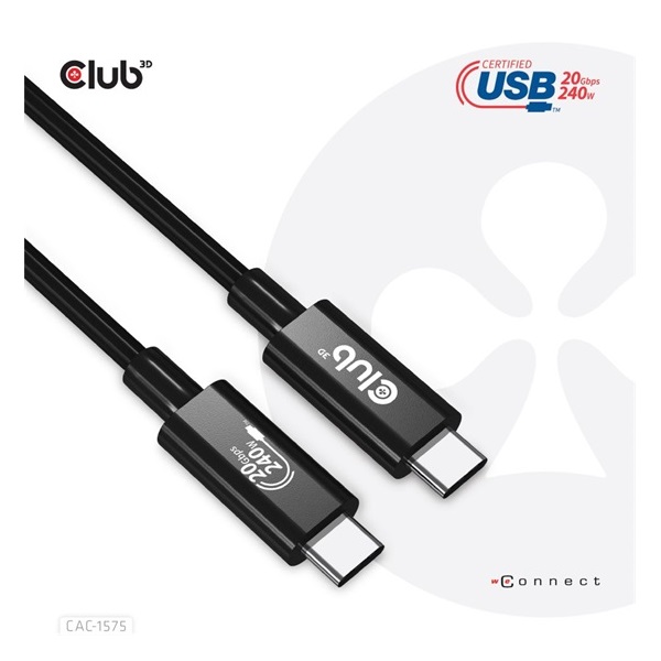 Club3D CAC-1575 USB4 Gen2x2 Type-C 20Gbps PD 240W adat- és töltőkábel