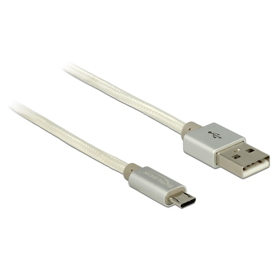 Delock 83916 1m USB2.0 Type-A apa > USB2.0 micro-B textil bevonatú fehér adat- és töltőkábel