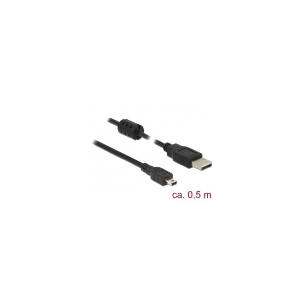 Delock 84911 0,5m USB 2.0 A dugó > USB 2.0 Mini B dugó fekete kábel