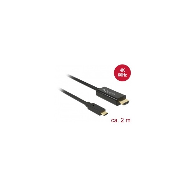 Delock 85291 2m USB-C csatlakozó > HDMI csatlakozó (DP vált.) 4K 60 Hz fekete kábel