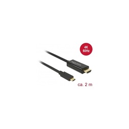 Delock 85291 2m USB-C csatlakozó > HDMI csatlakozó (DP vált.) 4K 60 Hz fekete kábel