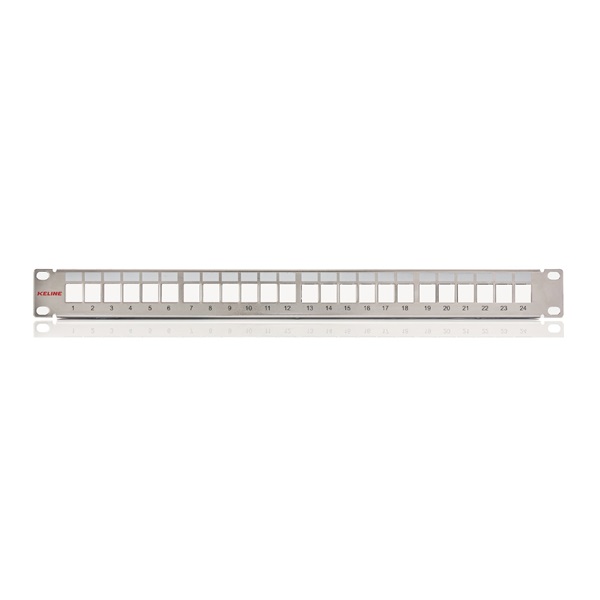 KE-Line Patch panel 1U, ezüst, üres, 24 db keystone jack számára