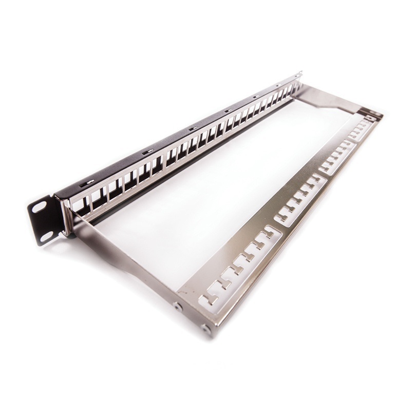 KE-Line Patch panel 1U, fekete, üres, 24 db keystone jack számára