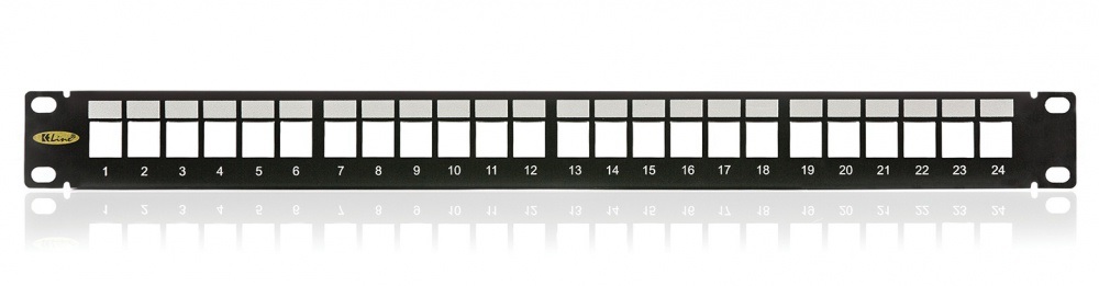 KE-Line Patch panel 1U, fekete, üres, 24 db keystone jack számára