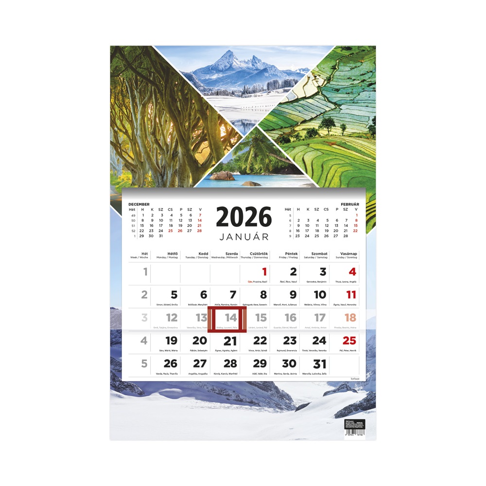 Kalendart 2026 T081 1 tömb Évszakok mintás speditőrnaptár