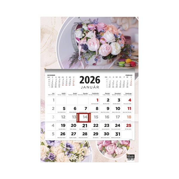 Kalendart 2026 T081 1 tömb Virágok mintás speditőrnaptár