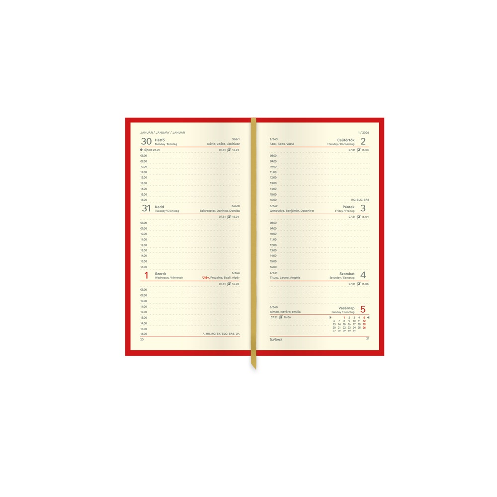 Kalendart Image 2026 I035 mustár heti beosztású álló zsebnaptár