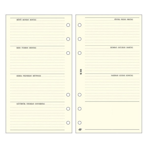Kalendart Saturnus S358 bianco heti beosztású tervező gyűrűs betétlap
