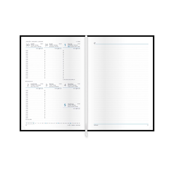 Kalendart Traditional 2026 T015 A5 heti beosztású bordó határidőnapló