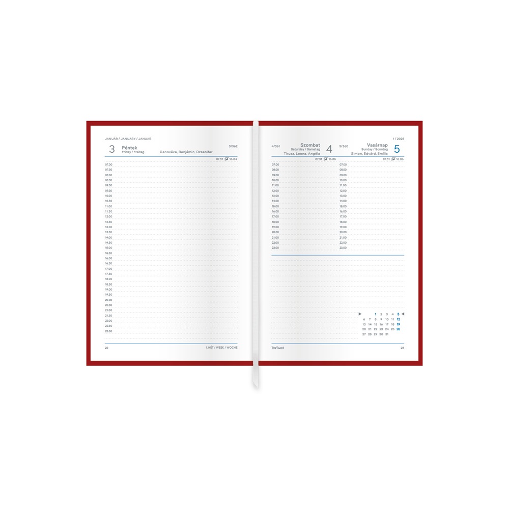 Kalendart Traditional 2026 T022 B6 napi beosztású fekete határidőnapló