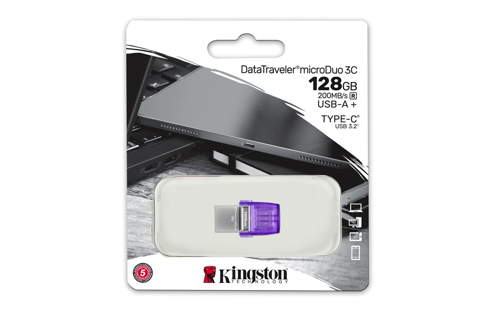 Kingston 128GB USB3.2 Gen1 C/USB3.2 Gen1 A DataTraveler microDuo 3C (DTDUO3CG3/128GB) Flash Drive