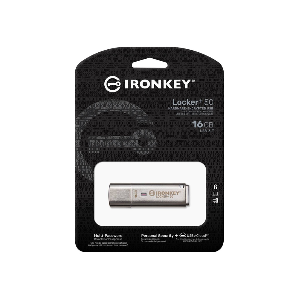 Kingston 16GB USB3.2 Gen1 A IronKey Locker+ 50 (IKLP50/16GB) Flash Drive