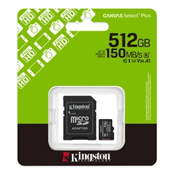 Kingston 512 SD micro Canvas Select Plus (SDXC Class 10 UHS-I U3) memória kártya adapterrel