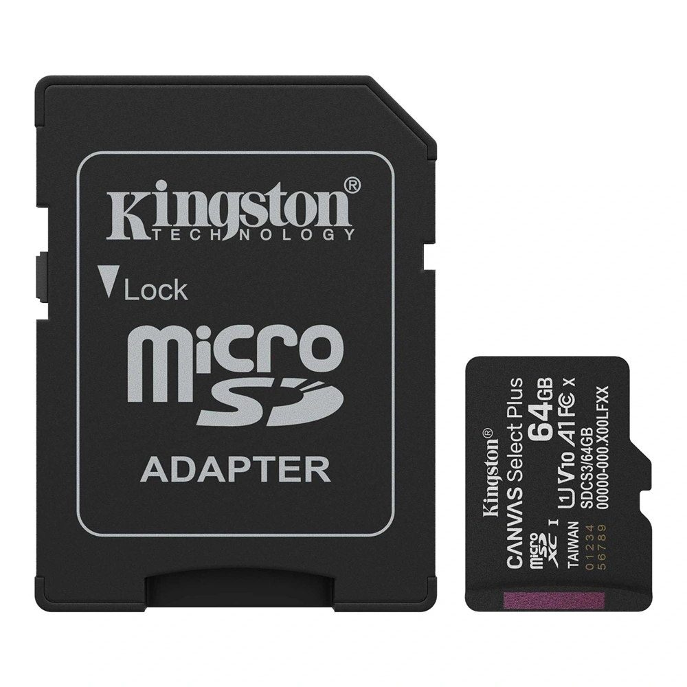 Kingston 64 SD micro Canvas Select Plus (SDXC Class 10 UHS-I U3) memória kártya adapterrel