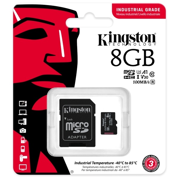 Kingston 8GB SD micro Industrial (SDHC Class 10 A1) (SDCIT2/8GB) memóriakártya + olvasó