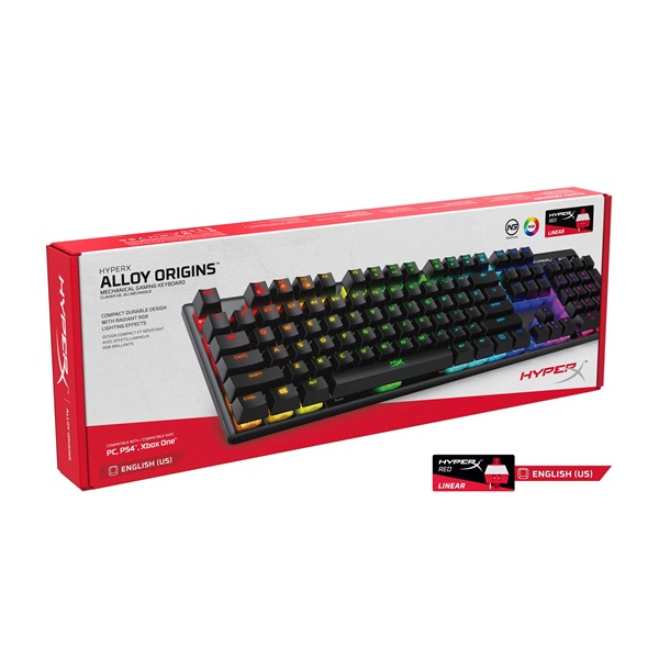 Kingston HyperX Alloy Origins (HyperX red) US világító mechanikus gamer billentyűzet