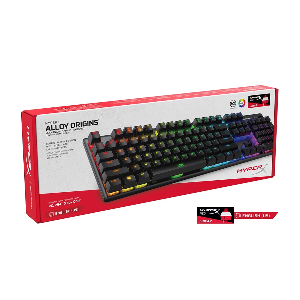 Kingston HyperX Alloy Origins (HyperX red) US világító mechanikus gamer billentyűzet