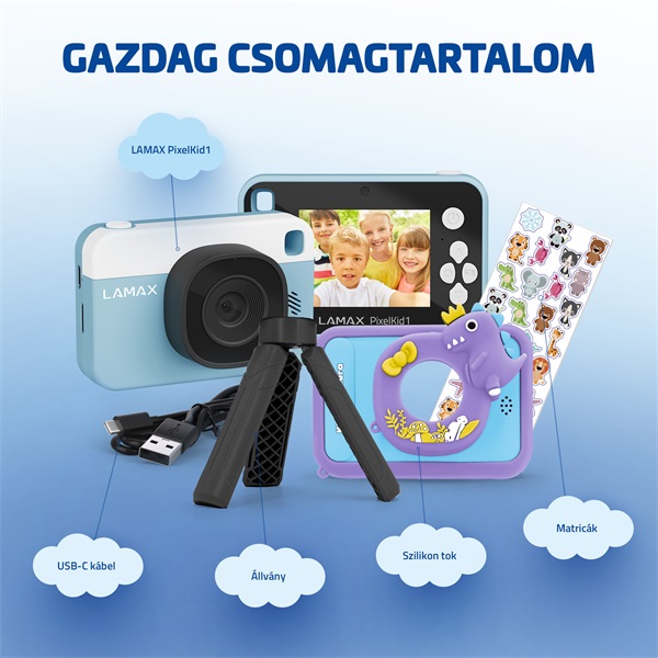 LAMAX PixelKid1 Blue Full HD 8MP kék gyerek fényképezőgép és kamera