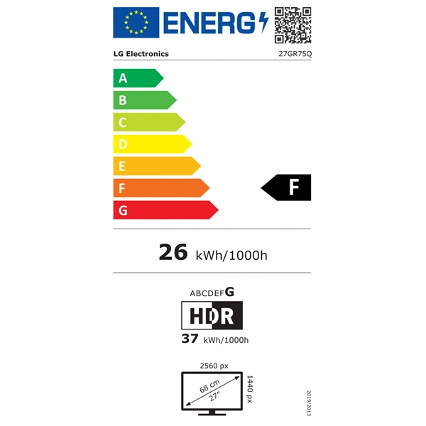 LG 27" 27GR75Q-B QHD IPS 165Hz DP/HDMI gamer monitor