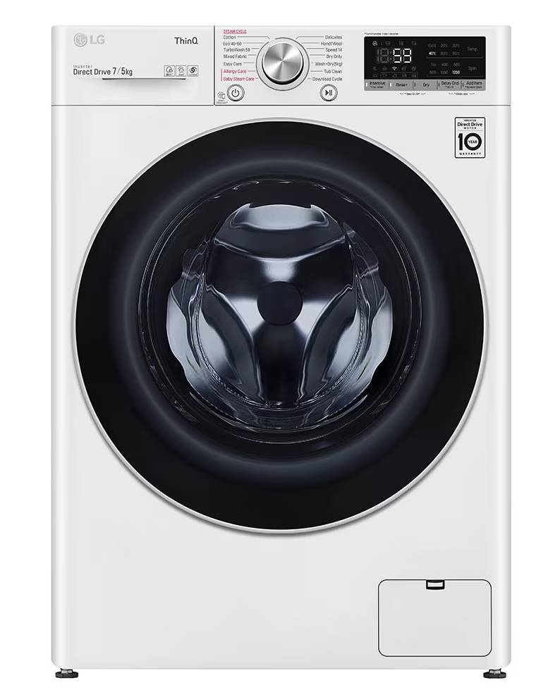LG F2DV5S7S1E fehér, elöltöltős, keskeny, max.1200ford., 7 kg/5 kg, mosó-szárítógép