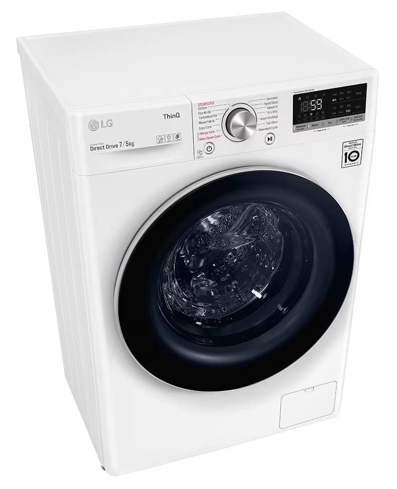 LG F2DV5S7S1E fehér, elöltöltős, keskeny, max.1200ford., 7 kg/5 kg, mosó-szárítógép