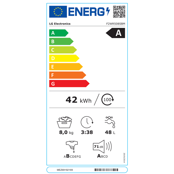 LG F2WR508SBM inox, elöltöltős, keskeny, max.1200ford., 8 kg, mosógép (Újszerű)