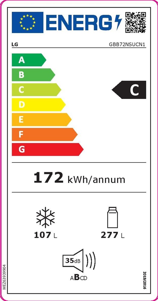 LG GBB72NSUCN1 inox, alulfagyasztós, Hűtő:277L, Fagyasztó:107L, DoorCooling + LINEAR Cooling hűtőszekrény