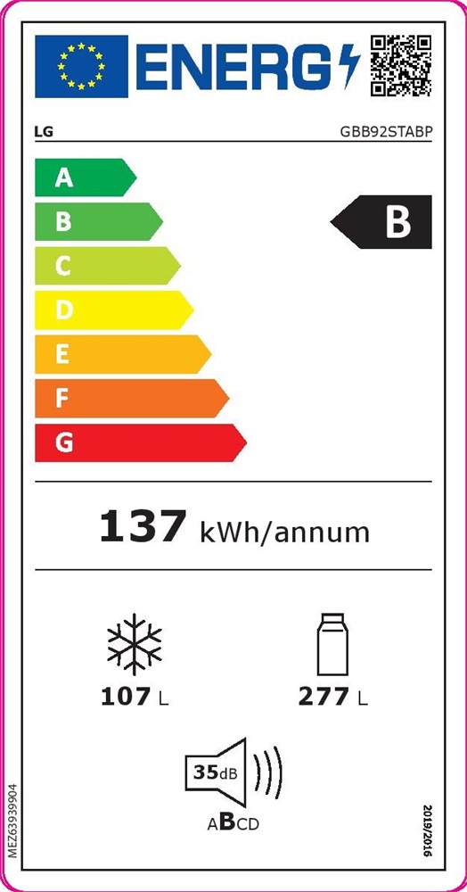 LG GBB92STABP inox, alulfagyasztós, Hűtő:277L, Fagyasztó:107L, DoorCooling + LINEAR Cooling hűtőszekrény