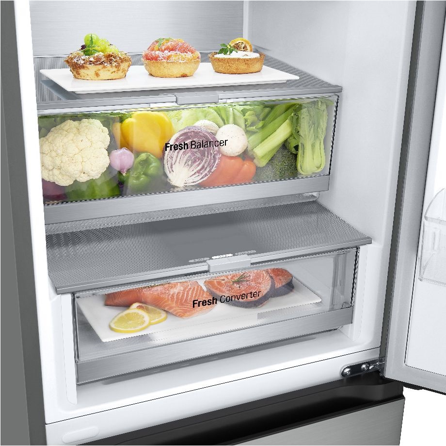 LG GBF7272DPY inox, alulfagyasztós, Hűtő:387L, Fagyasztó:110L, No frost hűtőszekrény