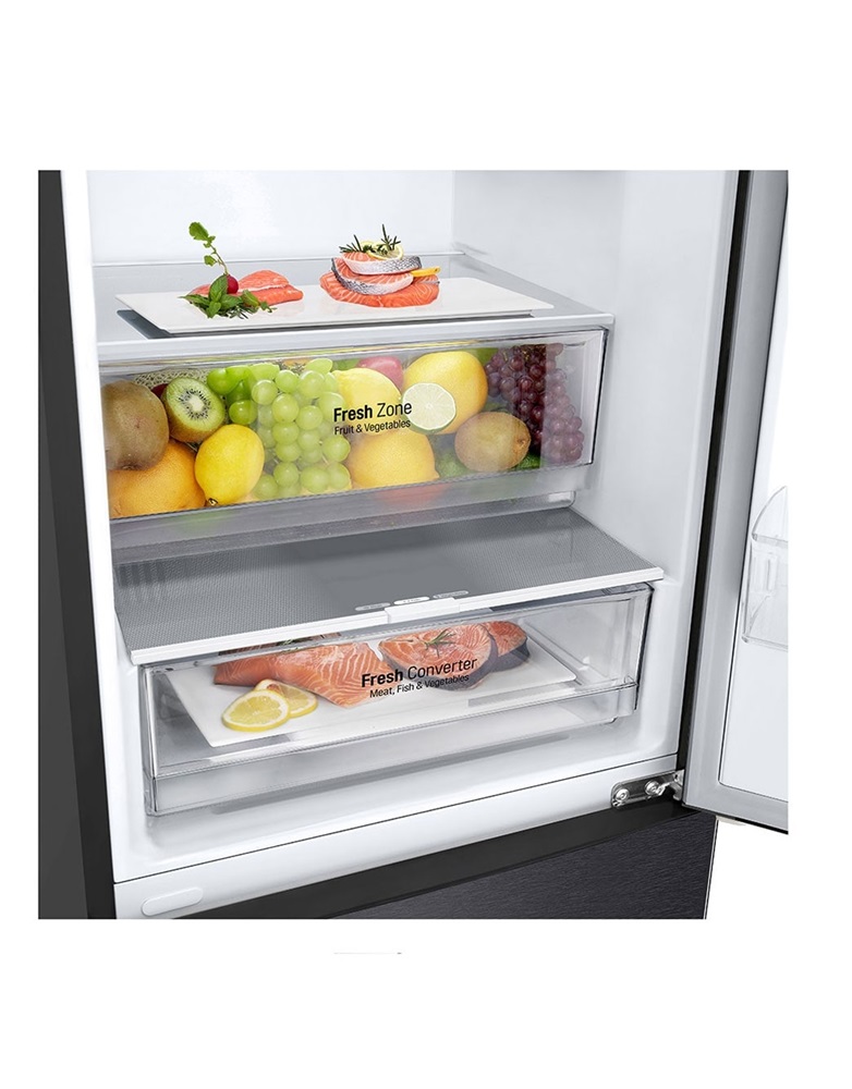 LG GBP62MCNBC mattfekete, alulfagyasztós, Hűtő:277L, Fagyasztó:107L, No frost hűtőszekrény