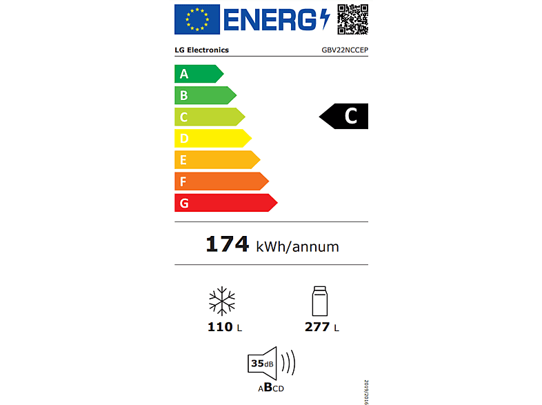 LG GBV22NCCEP éjfekete, alulfagyasztós, Hűtő:277L, Fagyasztó:110L, Total No frost hűtőszekrény