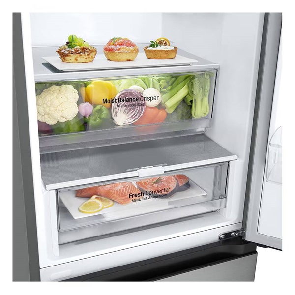 LG GBV3100CPY hamvasezüst, alulfagyasztós, Hűtő:234L, Fagyasztó:110L,DoorCooling + LINEAR Cooling hűtőszekrény (Újszerű)