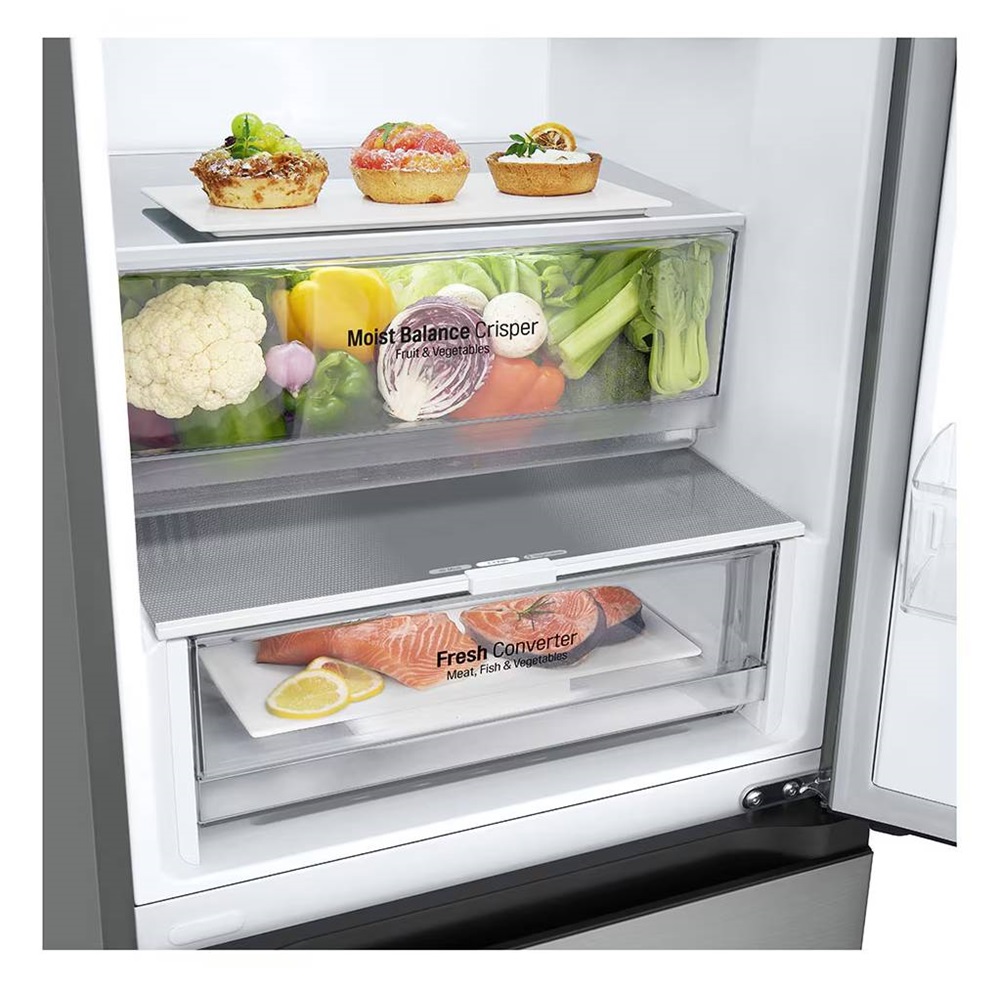 LG GBV3100CPY hamvasezüst, alulfagyasztós, Hűtő:234L, Fagyasztó:110L,DoorCooling + LINEAR Cooling hűtőszekrény (Újszerű)