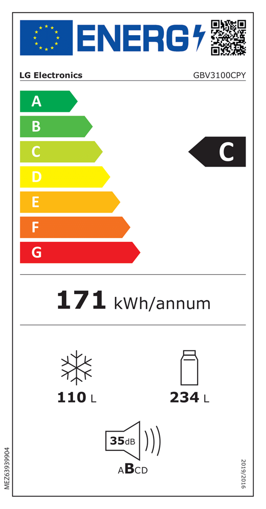LG GBV3100CPY hamvasezüst, alulfagyasztós, Hűtő:234L, Fagyasztó:110L,DoorCooling + LINEAR Cooling hűtőszekrény (Újszerű)